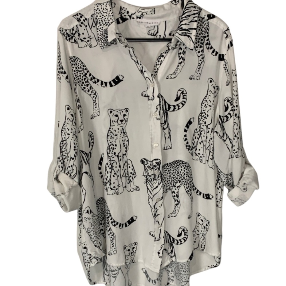 Jane and Delancey White Button Down Safari Shirt Women's 1X Animal Print Casual